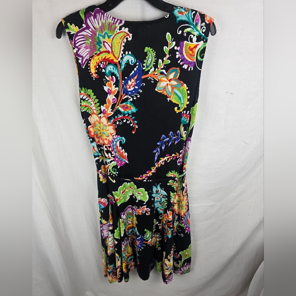 Lauren Ralph Lauren Colorful Floral Ruffled Vneck Sleeveless Dress w/tie Sz XL - Picture 8 of 11
